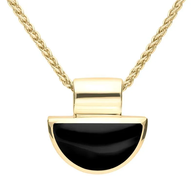 9ct Yellow Gold Whitby Jet Half Moon Shape Necklace D