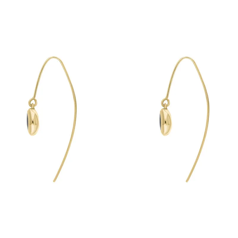 9ct Yellow Gold Whitby Jet Heart Disc Drop Earrings