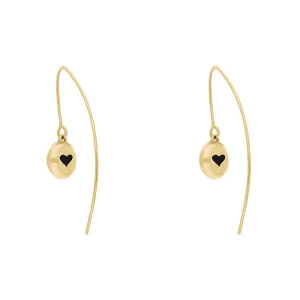 9ct Yellow Gold Whitby Jet Heart Disc Drop Earrings