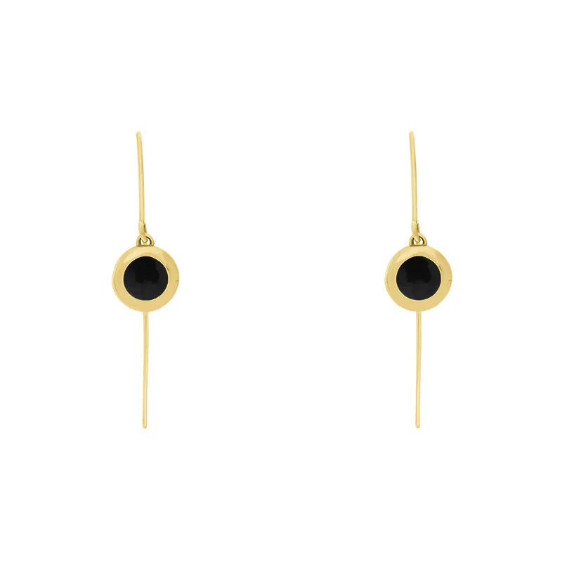 9ct Yellow Gold Whitby Jet Heart Disc Drop Earrings