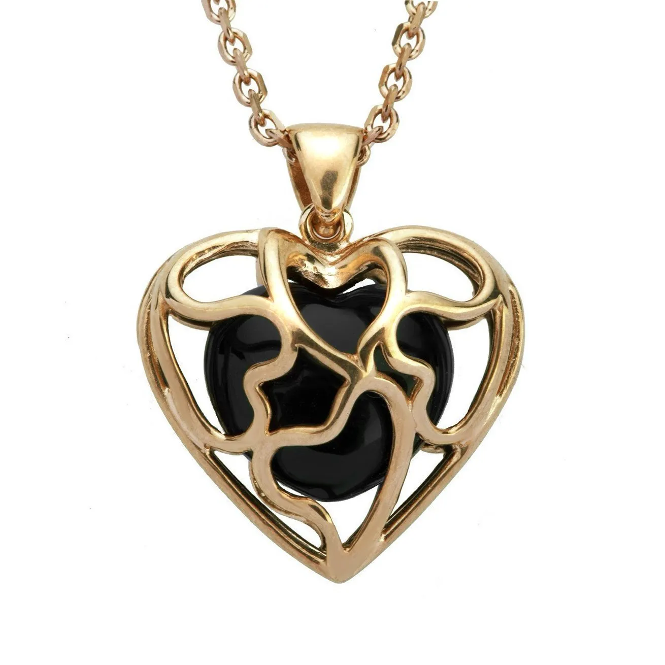9ct Yellow Gold Whitby Jet Heart In Cage Necklace
