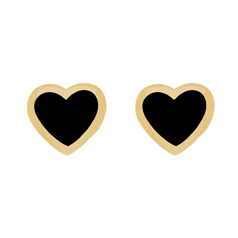 9ct Yellow Gold Whitby Jet Heart Stud Earrings