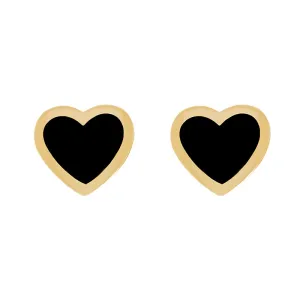 9ct Yellow Gold Whitby Jet Heart Stud Earrings