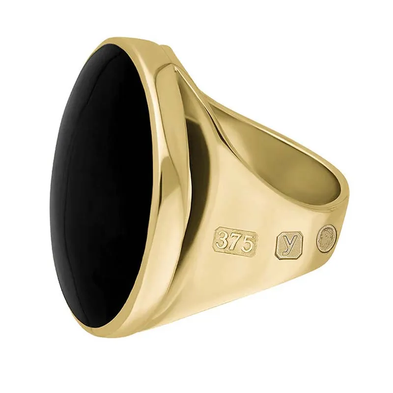 9ct Yellow Gold Whitby Jet King's Coronation Hallmark Medium Round Ring D