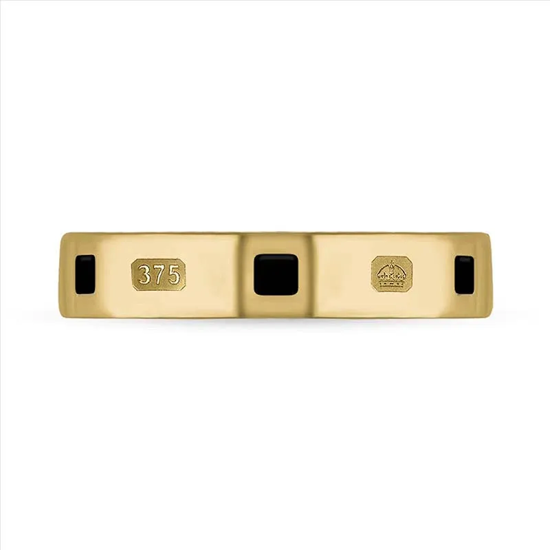 9ct Yellow Gold Whitby Jet King's Coronation Hallmark Princess Cut 4mm Ring D