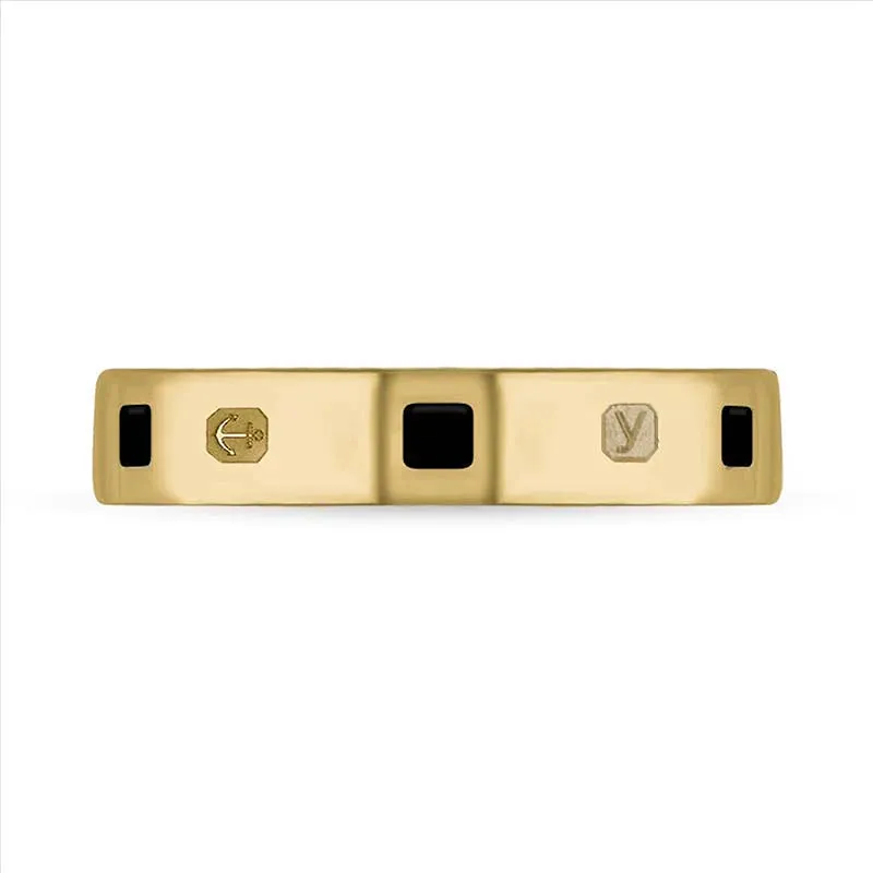 9ct Yellow Gold Whitby Jet King's Coronation Hallmark Princess Cut 4mm Ring D