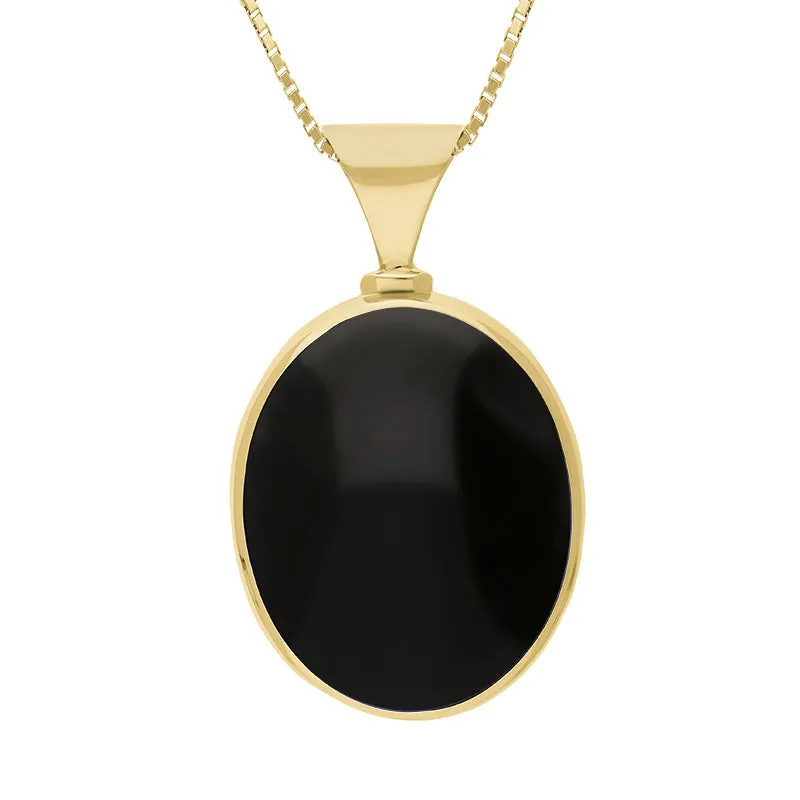 9ct Yellow Gold Whitby Jet Lapis King's Coronation Hallmark Double Sided Oval Necklace D