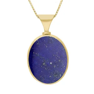 9ct Yellow Gold Whitby Jet Lapis King's Coronation Hallmark Double Sided Oval Necklace D