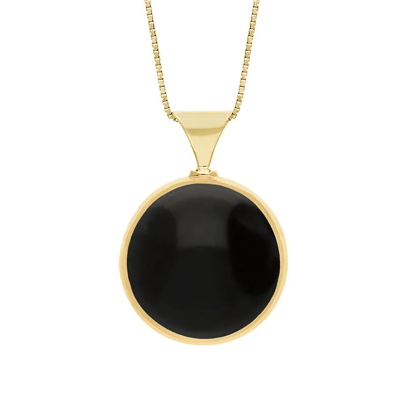 9ct Yellow Gold Whitby Jet Lapis King's Coronation Hallmark Double Sided Round Necklace D