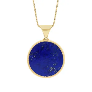9ct Yellow Gold Whitby Jet Lapis King's Coronation Hallmark Double Sided Round Necklace D