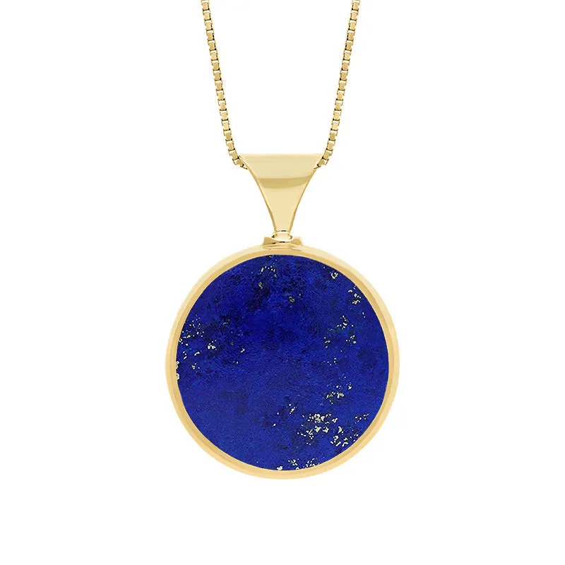 9ct Yellow Gold Whitby Jet Lapis King's Coronation Hallmark Double Sided Round Necklace D