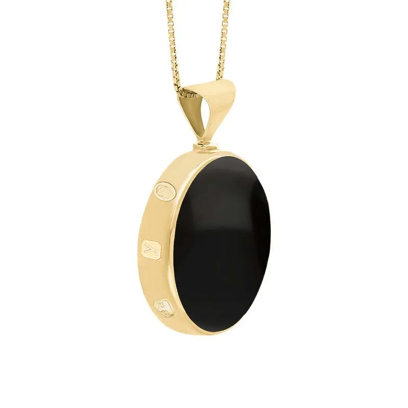 9ct Yellow Gold Whitby Jet Lapis King's Coronation Hallmark Double Sided Round Necklace D