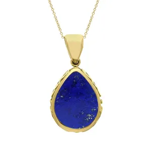 9ct Yellow Gold Whitby Jet Lapis Lazuli Double Sided Celtic Pear Cut Fob Necklace