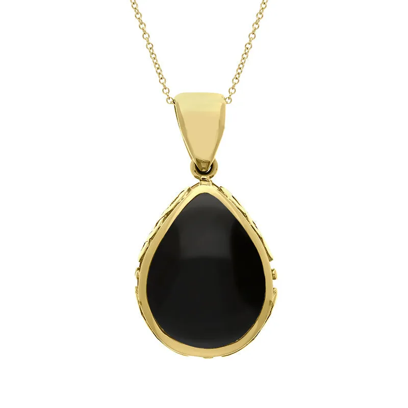 9ct Yellow Gold Whitby Jet Lapis Lazuli Double Sided Celtic Pear Cut Fob Necklace
