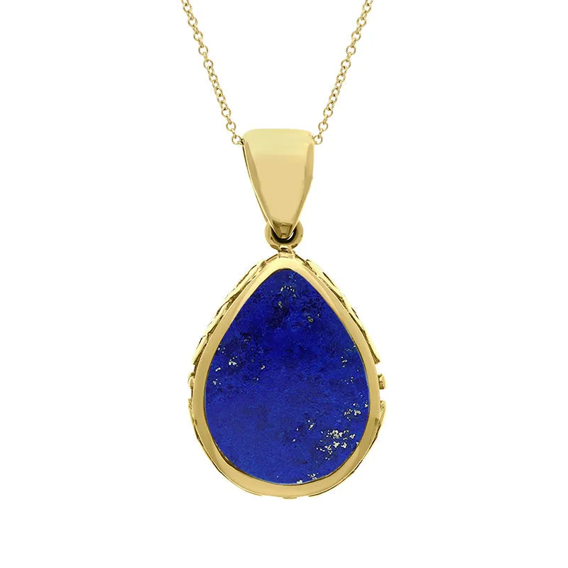 9ct Yellow Gold Whitby Jet Lapis Lazuli Double Sided Celtic Pear Cut Fob Necklace