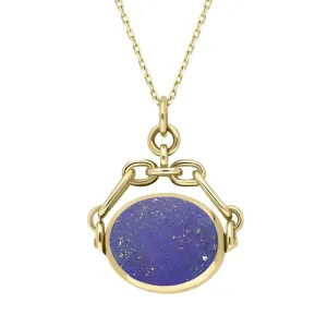 9ct Yellow Gold Whitby Jet Lapis Lazuli Double Sided Swivel Fob Necklace