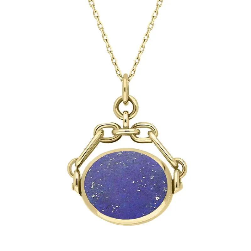 9ct Yellow Gold Whitby Jet Lapis Lazuli Double Sided Swivel Fob Necklace