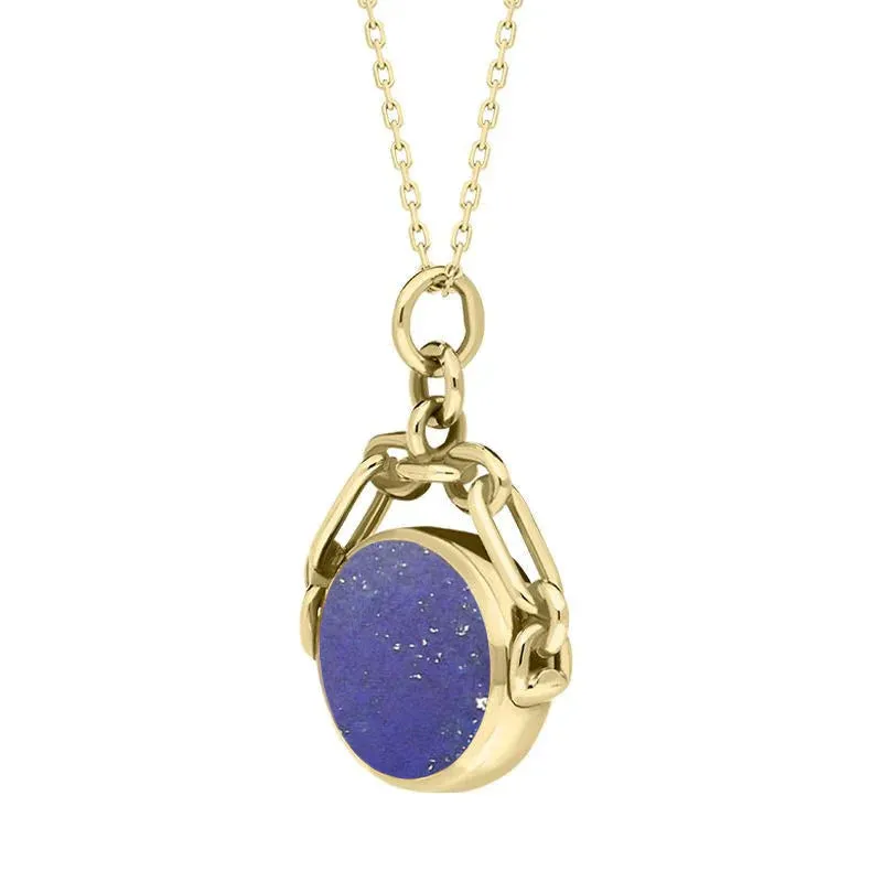 9ct Yellow Gold Whitby Jet Lapis Lazuli Double Sided Swivel Fob Necklace