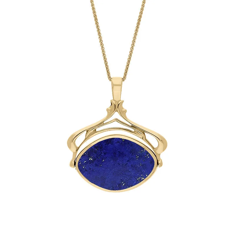 9ct Yellow Gold Whitby Jet Lapis Lazuli Marquise Swivel Fob Necklace