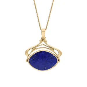 9ct Yellow Gold Whitby Jet Lapis Lazuli Marquise Swivel Fob Necklace