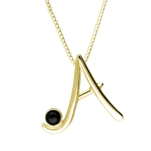 9ct Yellow Gold Whitby Jet Love Letters Initial A Necklace