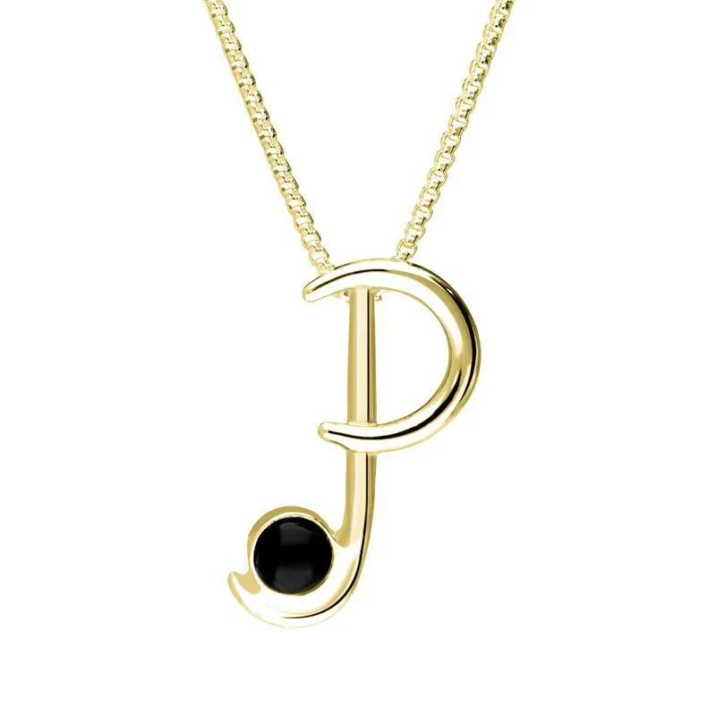 9ct Yellow Gold Whitby Jet Love Letters Initial P Necklace