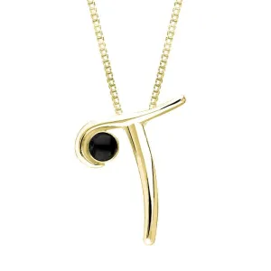 9ct Yellow Gold Whitby Jet Love Letters Initial T Necklace