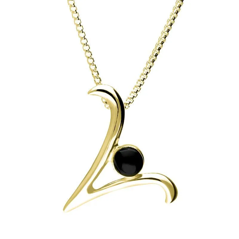 9ct Yellow Gold Whitby Jet Love Letters Initial V Necklace