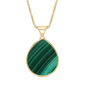 9ct Yellow Gold Whitby Jet Malachite King's Coronation Hallmark Double Sided Pear-shaped Necklace D