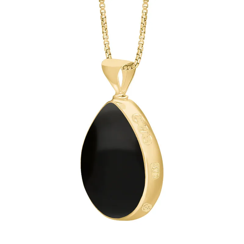 9ct Yellow Gold Whitby Jet Malachite King's Coronation Hallmark Double Sided Pear-shaped Necklace D