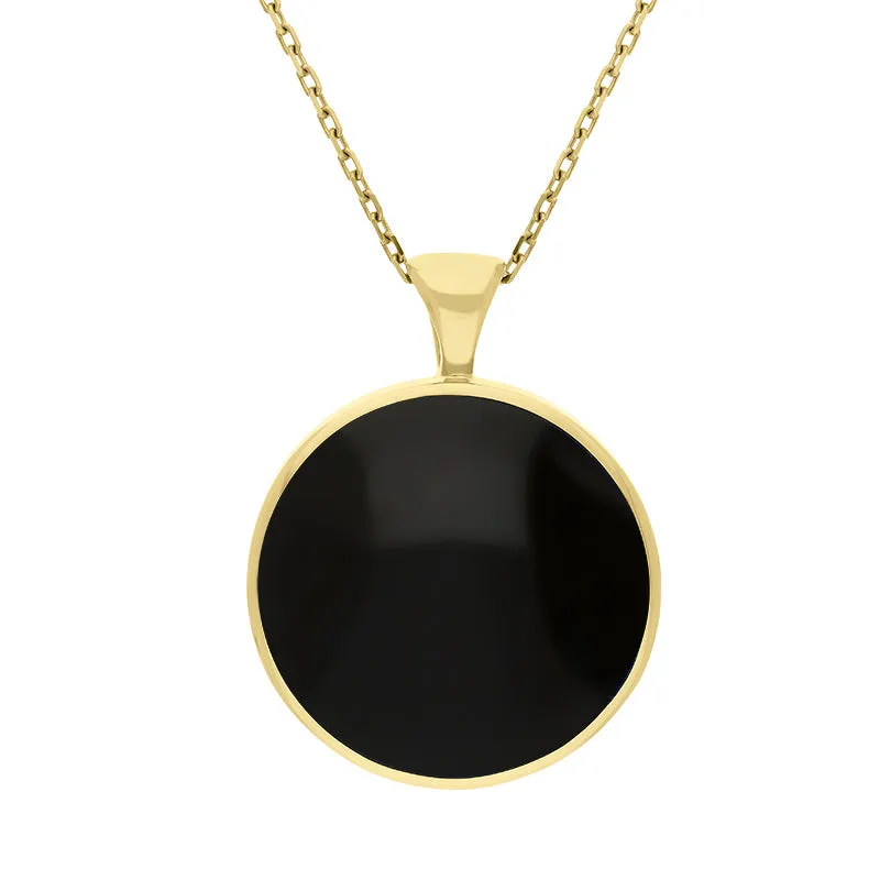 9ct Yellow Gold Whitby Jet Malachite Large Double Sided Round Fob Necklace