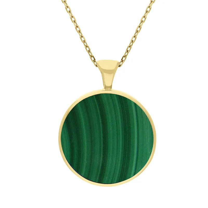 9ct Yellow Gold Whitby Jet Malachite Large Double Sided Round Fob Necklace