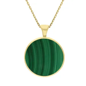 9ct Yellow Gold Whitby Jet Malachite Large Double Sided Round Fob Necklace