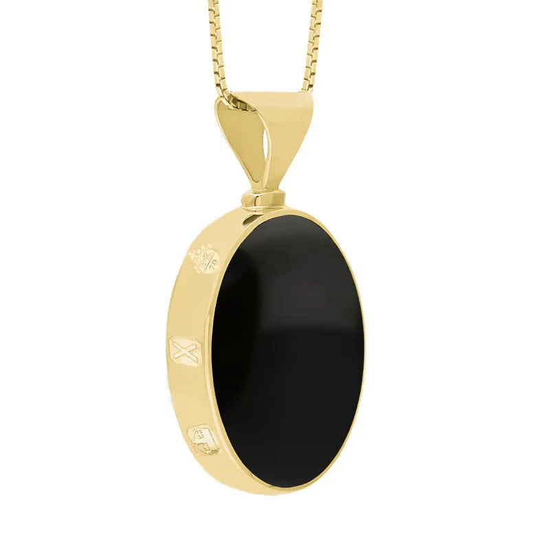 9ct Yellow Gold Whitby Jet Malachite Queens Jubilee Hallmark Double Sided Oval Necklace D