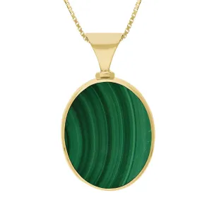 9ct Yellow Gold Whitby Jet Malachite Queens Jubilee Hallmark Double Sided Oval Necklace D