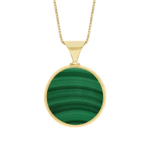 9ct Yellow Gold Whitby Jet Malachite Queens Jubilee Hallmark Double Sided Round Necklace D