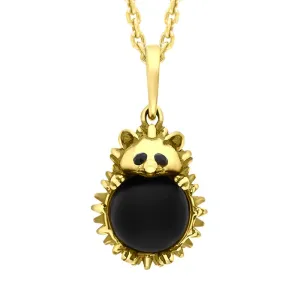 9ct Yellow Gold Whitby Jet Medium Hedgehog Necklace