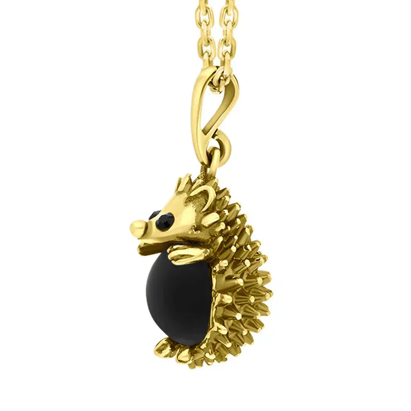 9ct Yellow Gold Whitby Jet Medium Hedgehog Necklace