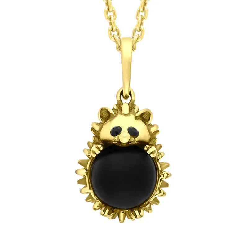 9ct Yellow Gold Whitby Jet Medium Hedgehog Necklace