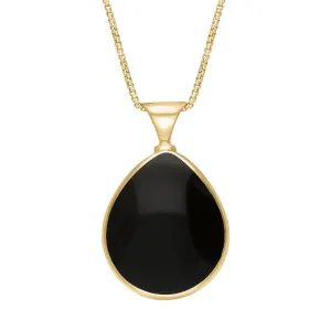 9ct Yellow Gold Whitby Jet Mother of Pearl King's Coronation Hallmark Double Sided Pear-shaped Necklace D