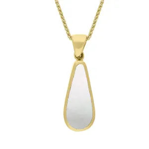 9ct Yellow Gold Whitby Jet Mother Of Pearl Small Double Sided Pear Cut Fob Necklace