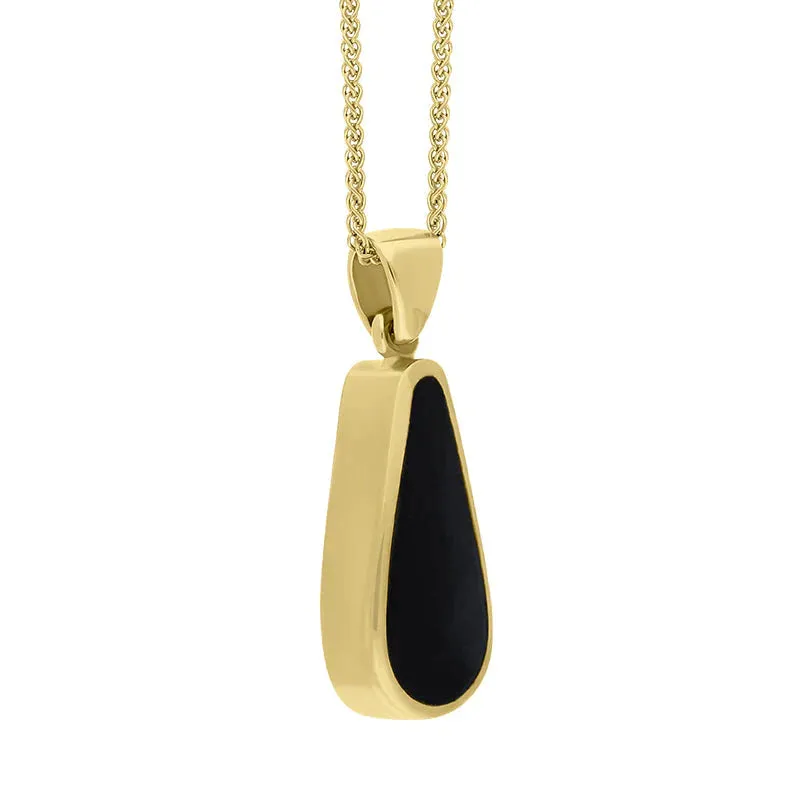 9ct Yellow Gold Whitby Jet Mother Of Pearl Small Double Sided Pear Cut Fob Necklace