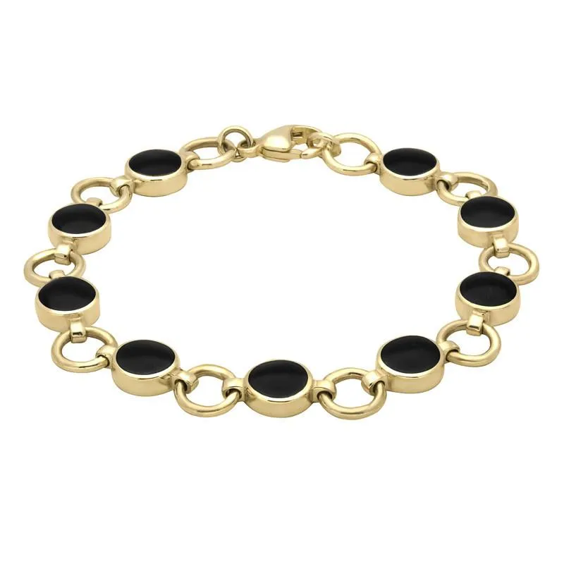 9ct Yellow Gold Whitby Jet Nine Stone Round Ring Bracelet