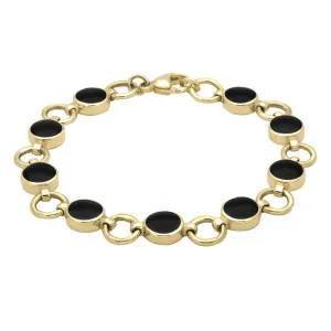 9ct Yellow Gold Whitby Jet Nine Stone Round Ring Bracelet