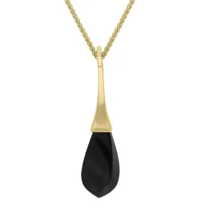 9ct Yellow Gold Whitby Jet Oblong Bomb Drop Necklace D