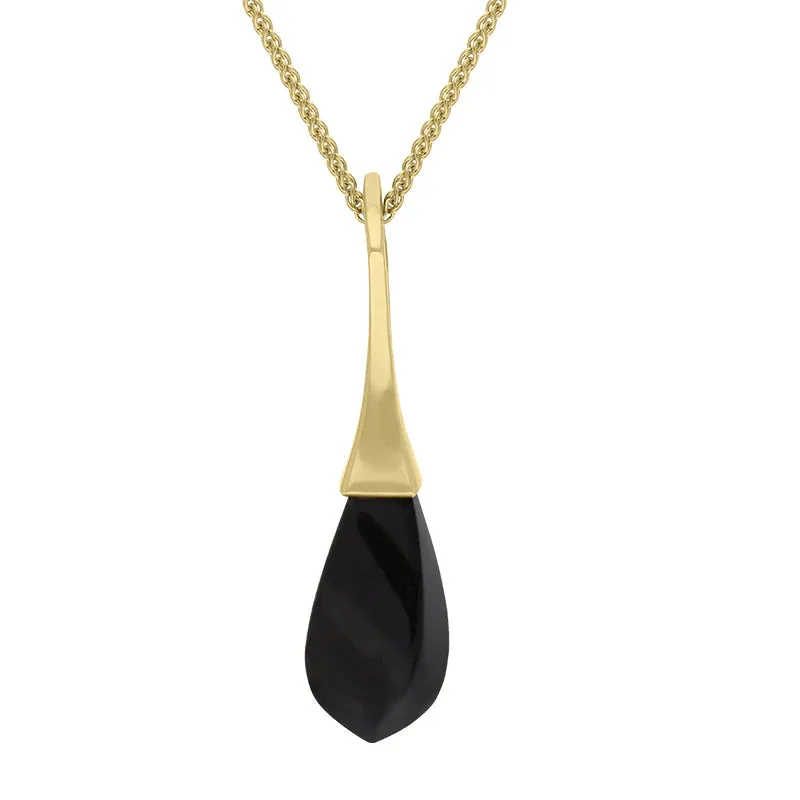 9ct Yellow Gold Whitby Jet Oblong Bomb Drop Necklace D