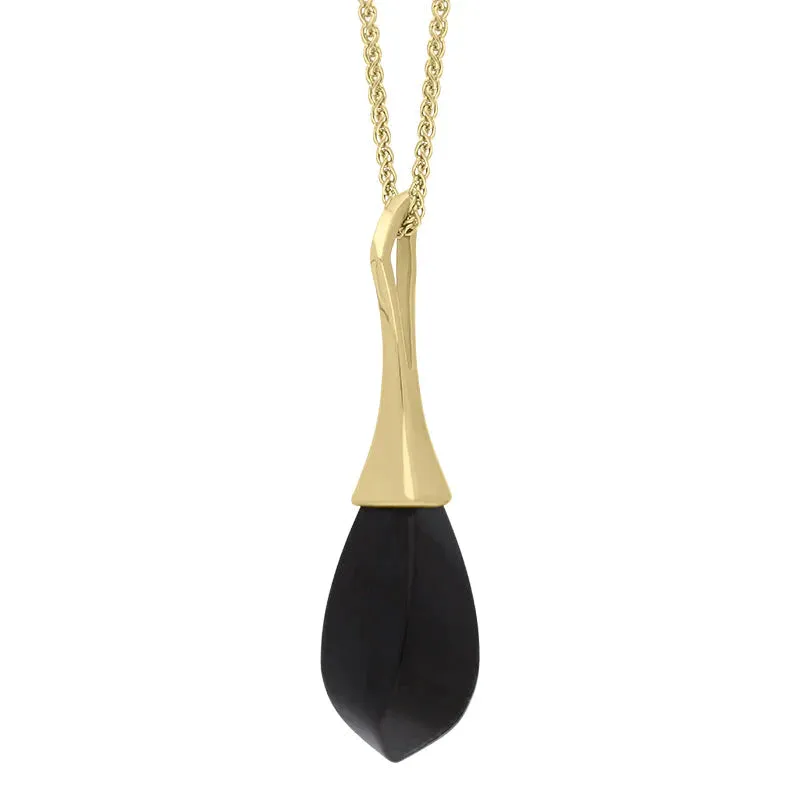 9ct Yellow Gold Whitby Jet Oblong Bomb Drop Necklace D