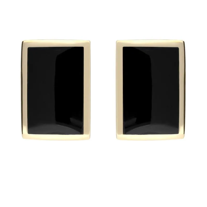 9ct Yellow Gold Whitby Jet Oblong Stud Earrings