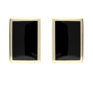9ct Yellow Gold Whitby Jet Oblong Stud Earrings