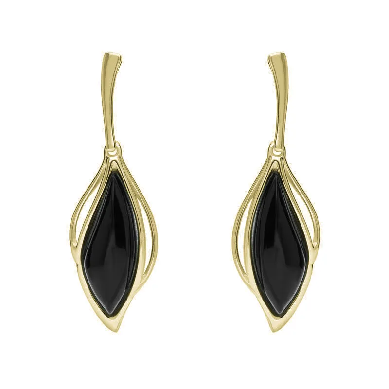 9ct Yellow Gold Whitby Jet Open Marquise Two Piece Set